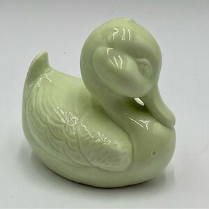 Vintage Enesco Porcelain Duck Vanity Cotton Ball Dispenser Pale Green 80s